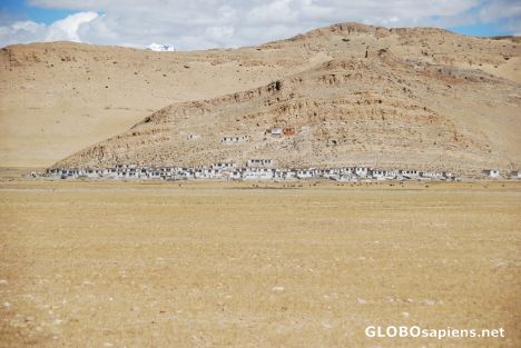 Postcard Tibetan Desert village
