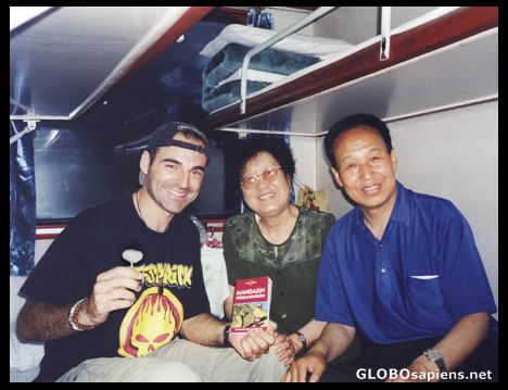 Postcard Practicing chinesse at the train.