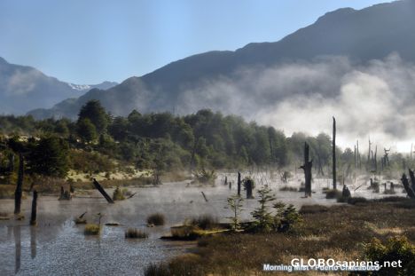 Postcard Morning Mist Puerto Chacabuco, Chile