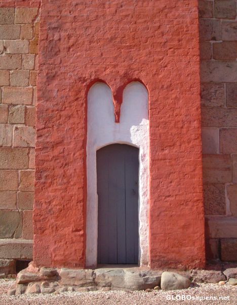 Postcard Red Church/Blue Door