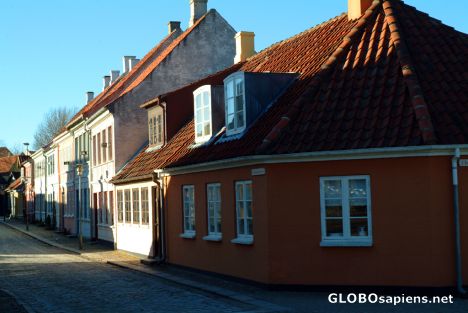 Postcard Odense - old town in the morning