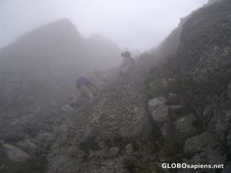 Postcard Climbing Ruminahui in the fog