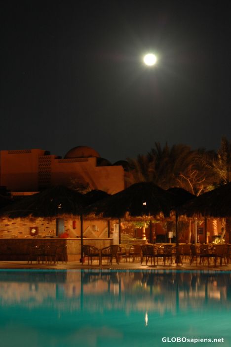 Postcard Full moon over the pool bar