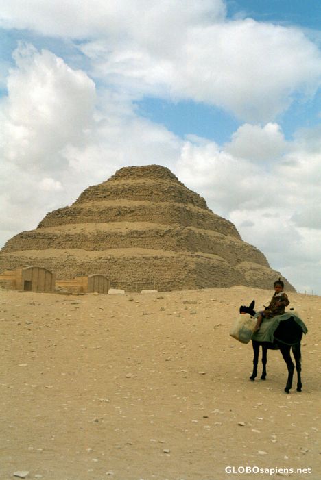 Postcard Saqqara - Zoser Pyramid & a girl