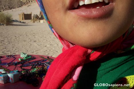 Postcard Bedouin girl with camera