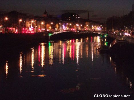 Postcard River Liffey at Night (red light)