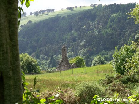 Postcard St. Kevin's Church in the summer verdure