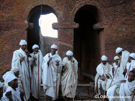 Postcard Monks praying in Lalibela.