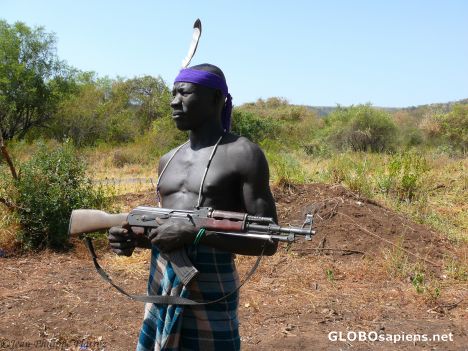 Postcard Mursi warrior