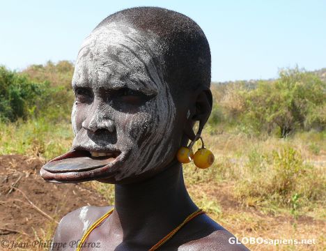 Postcard Mursi woman with a big labial plate