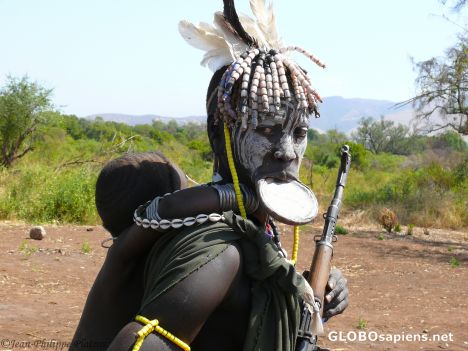 Postcard mursi woman and baby
