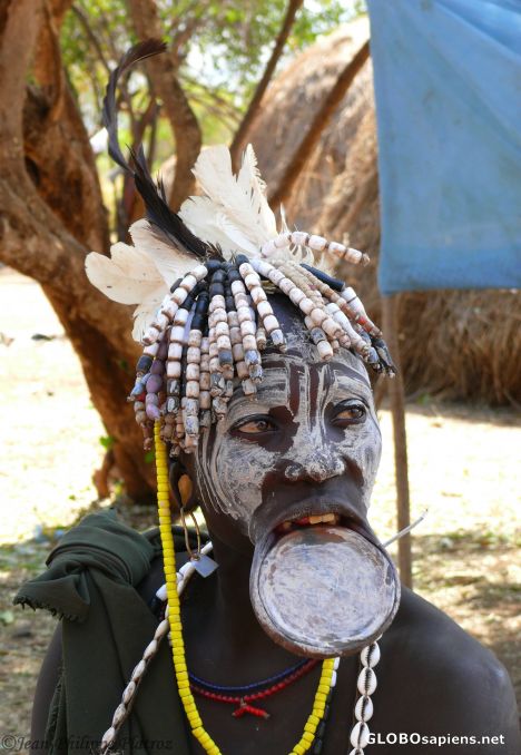 Postcard the mursi village chief's wife
