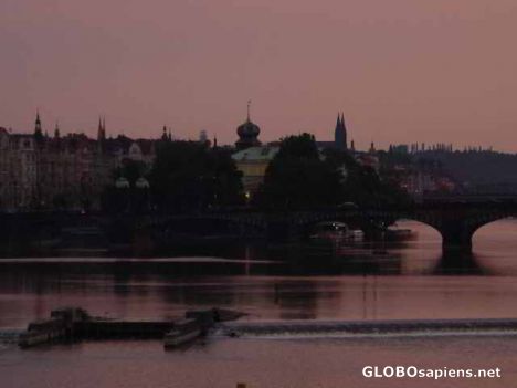 Postcard riverview from a bridge in prague