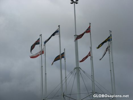 Postcard Nordic House - flags