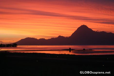 Postcard Vermilion sunset on Moorea, Tahiti's sister island