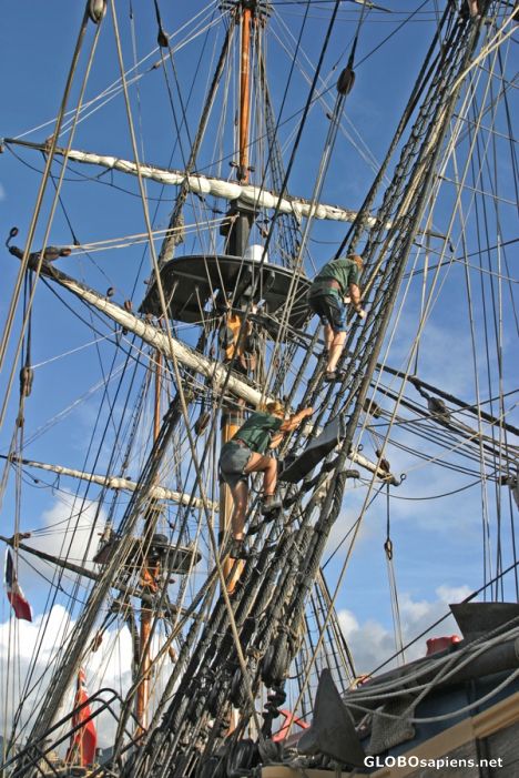 Postcard James Cook's Endeavour replica at Papeete