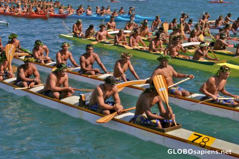 Postcard Papeete Harbor: July canoe races