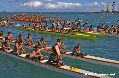 Postcard Papeete July canoe races