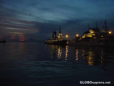 Postcard Papeete harbour in the night