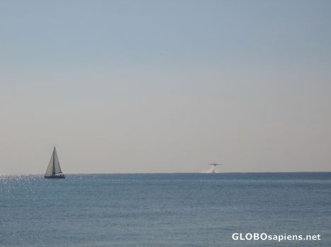 Postcard Sailing boat and waterplane