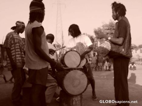 Postcard drummers in the camp