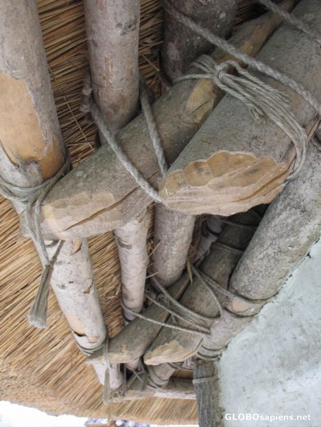 Postcard details of the pile dwelling construction