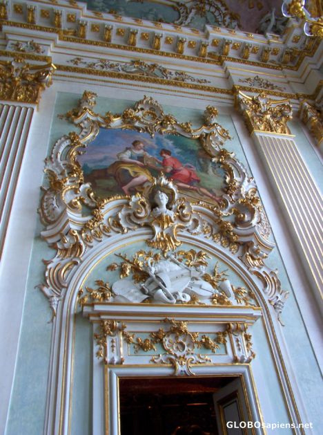 Postcard Details above on of the doors in the Stone Hall