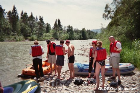 Postcard White-water rafting. Dinghy