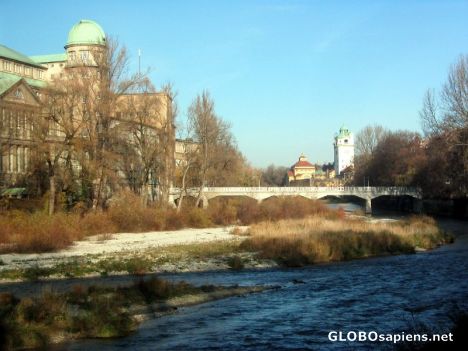 Postcard Deutsches Museum next to Isar