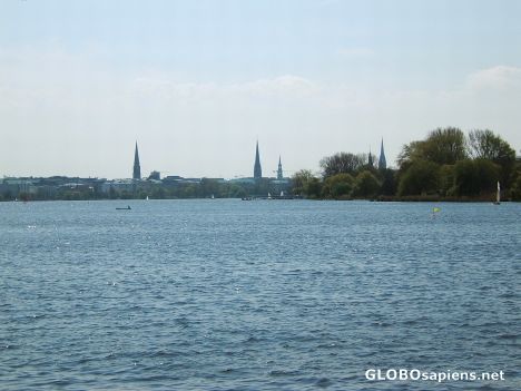 Postcard Außenalster - im Hintergrund die Innenstadt