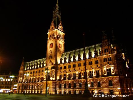 Postcard townhall at night