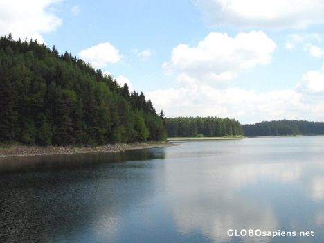 Postcard Calm waters of Saidenbach