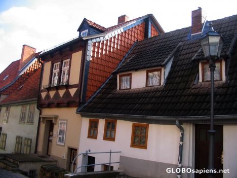 Postcard Charming and lovely houses in downtown Quedlinburg