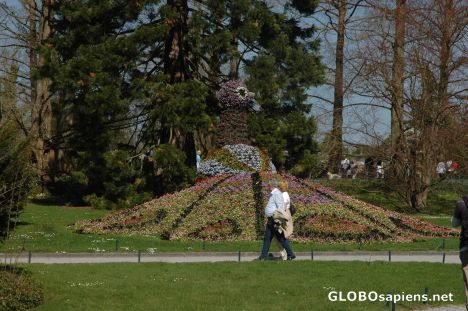 Postcard Peakock made of flowers on Mainau