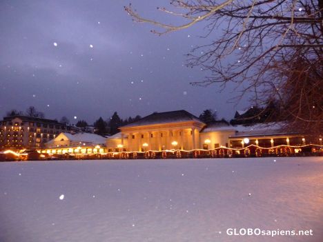 Postcard Kurhaus and spa garden in the snow