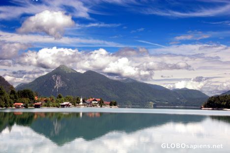 Postcard The village Walchensee at the lake Walchensee...