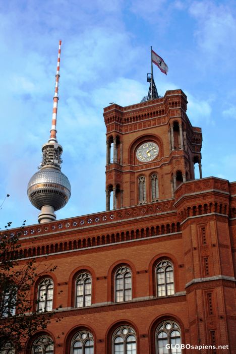 Postcard Red Town Hall and Television Tower
