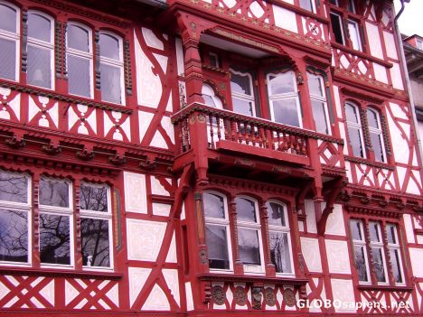 Postcard Red timber frame house