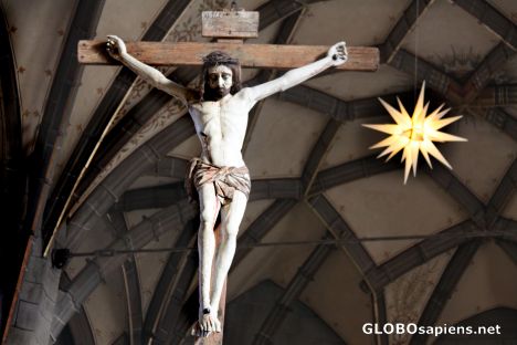 Postcard xmas star inside St. Marien cathetral