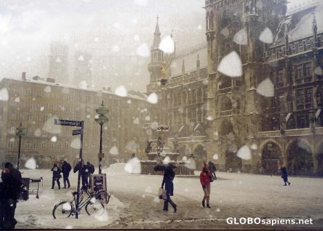 Postcard Snowstorm over Marienplatz