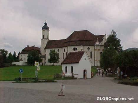 Postcard Wieskirche, or Meadow Church in Fussen, Germany.