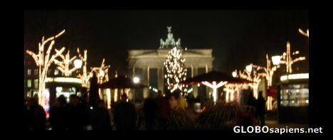 Postcard brandenburger gate with x-mas ligthning
