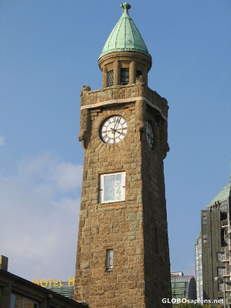 Postcard Hamburg harbor - Tide gage tower -