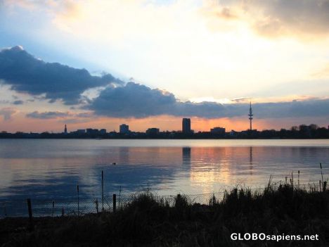 Postcard Alster at sunset