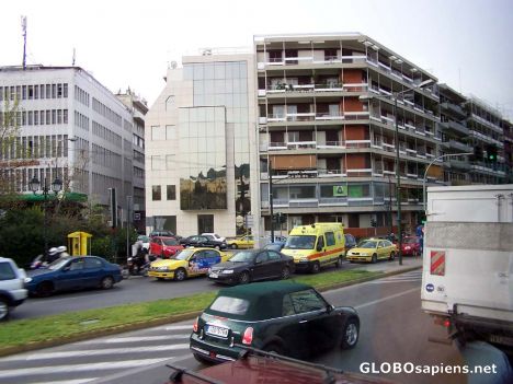 Postcard Residential area and heavy traffic