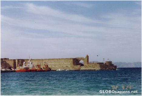 Postcard Mandraki Harbour entrance