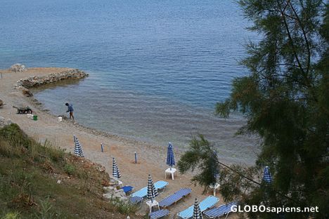Postcard Sunbeds put in position for the summer season
