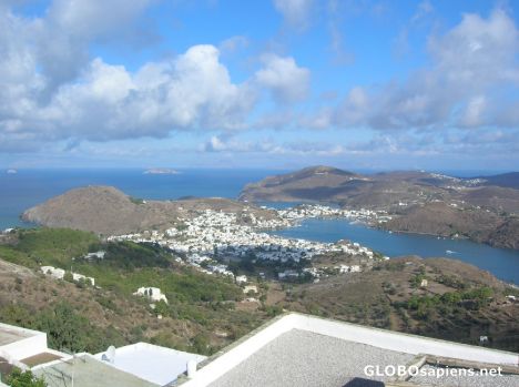 Postcard Panoramic view of Skala, Patmos Island port