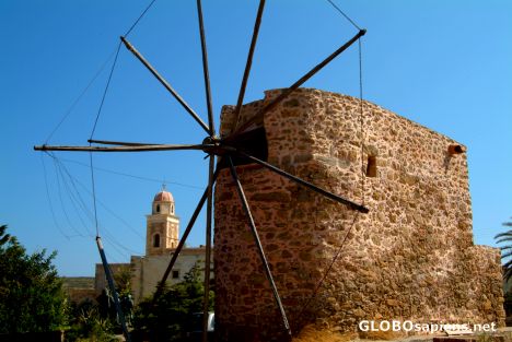 Postcard Moni Toplou - Mill and Church