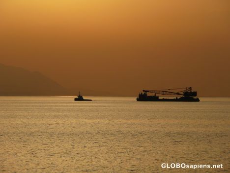 Postcard Loutraki.  Golden sunset.